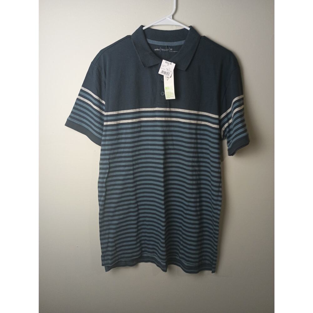 Anko Men's Polo Blue Stripped Size Medium NWT Short sleeve